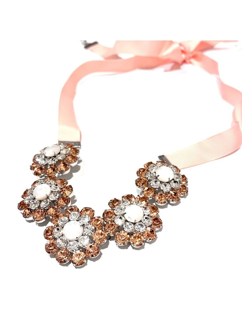 BLUSH CRYSTALS, OH MY | Crystal Bloom Statement Party Ribbon Necklace | NWT